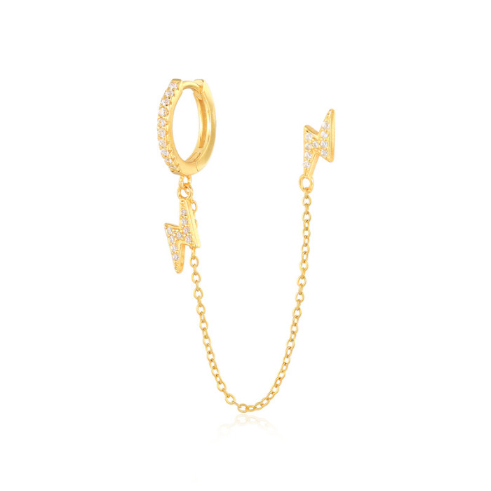 S925 Sterling Silver Single INS Style Lightning Earrings Fashion Versatile Chain Double Ear Hole Ear Clips Ear Jewelry