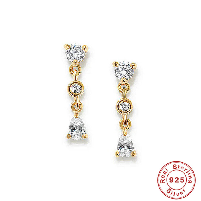 S925 Sterling Silver Cluster Geometric Stone Tassel Earrings Stud Earrings Korean Style Elegant Niche High-end Earr...