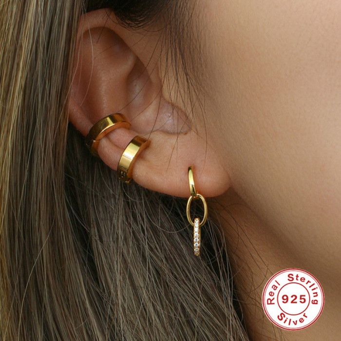 S925 Sterling Silver Geometric Oval Double Circle Earrings Studs European and American Cross-Border Hot Selling Diamond-Studded Elegant Light Luxury INS Earrings
