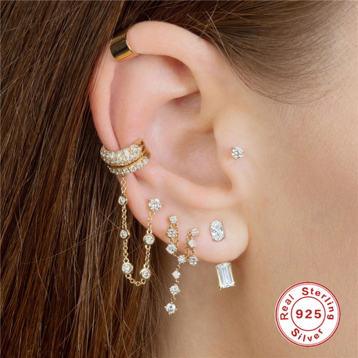 S925 Sterling Silver Elegant Diamond-Studded Pendant Jacket Double Stud Double-Wear Earrings Korean and Japanese Trend INS Minimalist Earrings