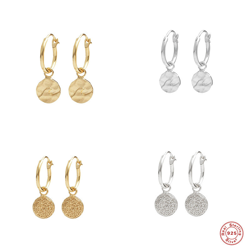 925 Sterling Silver Hoop Irregular Round Wave Pattern Earrings European and American Trendy INS Style Hoop Earrings