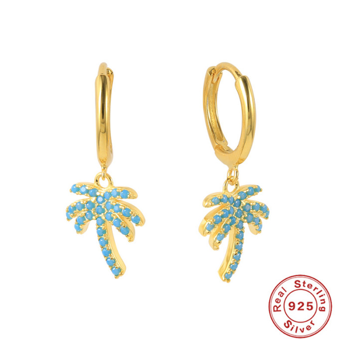 S925 Sterling Silver Creative Coconut Tree Hoop Earrings Bestselling Korean Fashion Trend Versatile Ear Clips Women's...