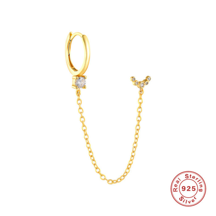 S925 Sterling Silver Single Drop Earrings Moon Chain Earrings European and American Hot Selling Micro Inlaid Zirconia Personalized Trendy Earrings