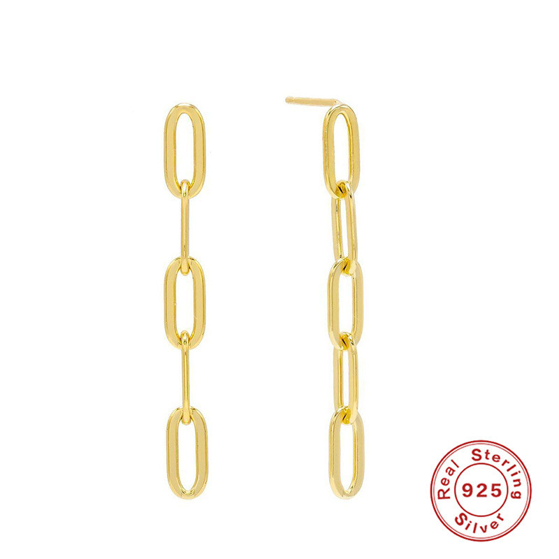 S925 Sterling Silver Paperclip Chain Earrings European and American Bestselling Personality Fashion Trend Geometric Ear Thread Earrings
