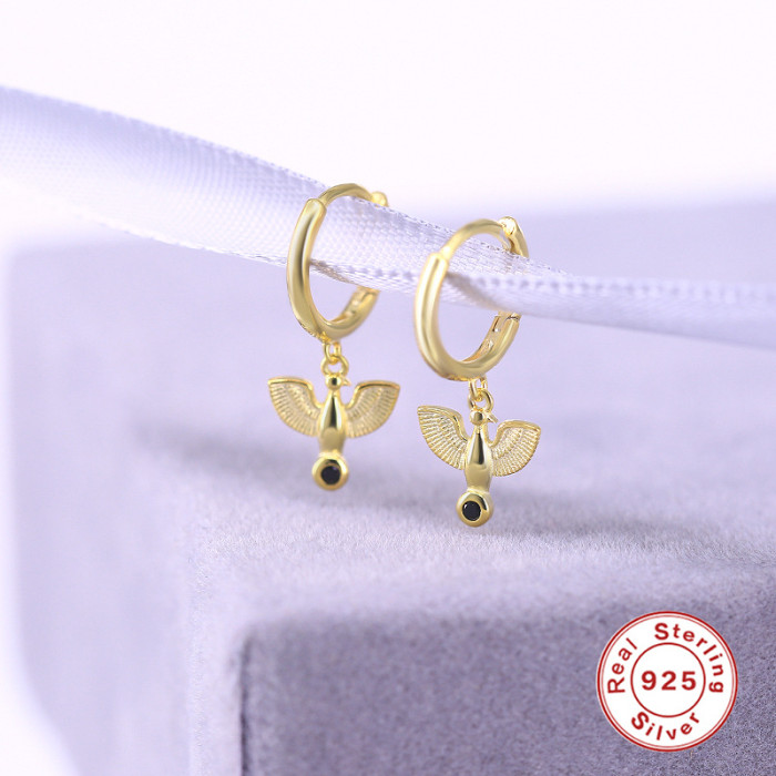 S925 Sterling Silver Creative Peace Dove Earrings Amazon Hot-Selling Personality Exaggerated Earrings Hoops Factory Direct Sale