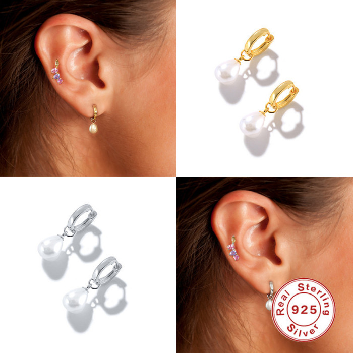 S925 Sterling Silver Minimalist Wide Pearl Earrings Hoop Earrings Ear Clips Earrings TikTok Celebrity Live Same Style Elegant Earrings
