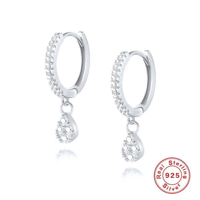 New Hot-Selling S925 Sterling Silver Water Drop Diamond-Studded Earrings European and American Light Luxury Personality Versatile Hoop Earrings Ear Clips Ear Jewelry for Women