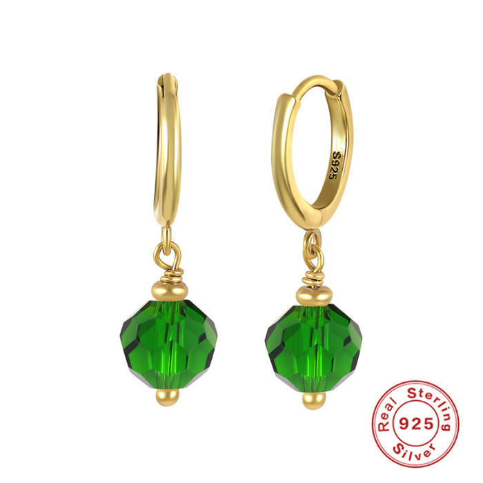 S925 Sterling Silver Personalized Football Glass Stone Pendant Layered Earrings Korean and Japanese Style Super Shiny Diamond-Studded Hoop Earrings for Women