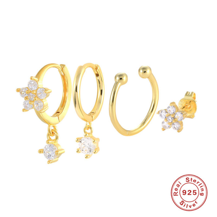 S925 Sterling Silver Inlaid Diamond Oil Drop Earrings Ear Clips Ear Studs Earrings European and American Bestseller INS Enamel Personality Earrings Set
