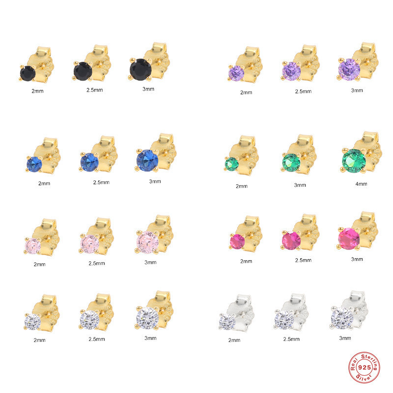 S925 Sterling Silver Simple Ins Versatile Single Diamond Stud Earrings Korean and Japanese Style Elegant Personality Light Luxury Women's Earrings Set of 3