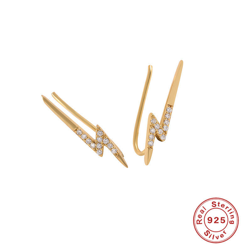 S925 Sterling Silver Mini Triangle Diamond Lightning Ear Clip Earrings Korean and Japanese Style TikTok Live Hot Selling Jewelry Earrings