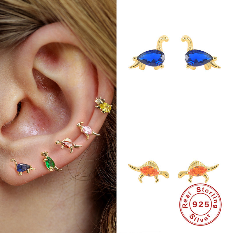 S925 Sterling Silver Tropical Forest Small Animal Stud Earrings Cross-Border Fashion Hot Selling Simple Versatile INS Style Earrings