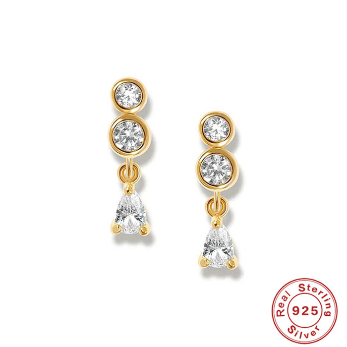 S925 Sterling Silver Cluster Geometric Stone Tassel Earrings Stud Earrings Korean Style Elegant Niche High-end Earr...