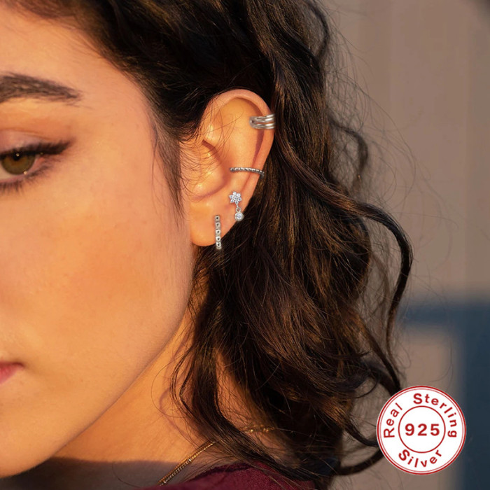 S925 Sterling Silver Snowflake Stone Stud Earrings Fashion Simple Creative Earrings Women's Ear Jewelry Valentine's...