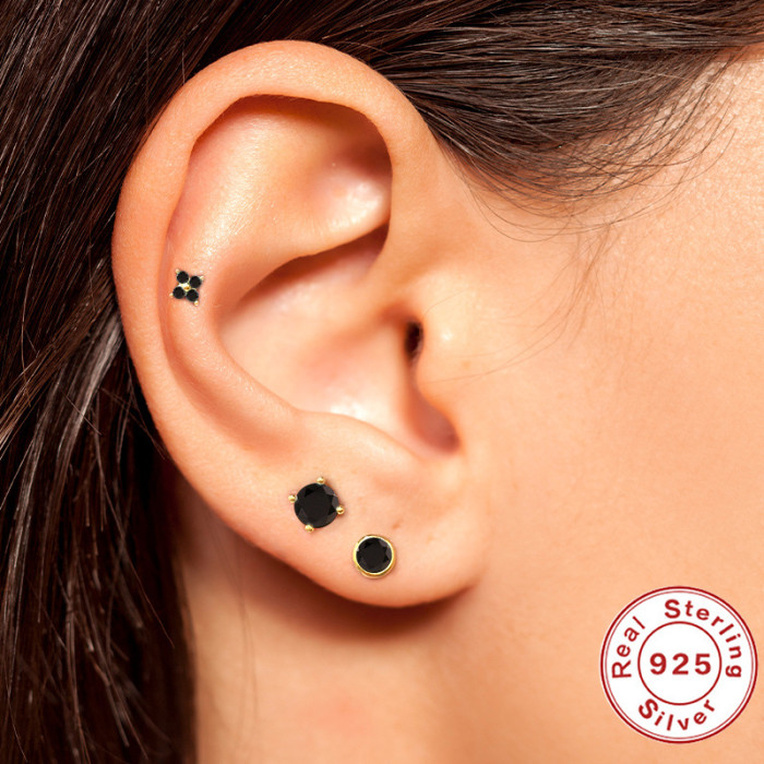 S925 Sterling Silver High-end Stone-Studded Earrings Wholesale Personalized Simple Versatile Earrings Set Dongdaemu...