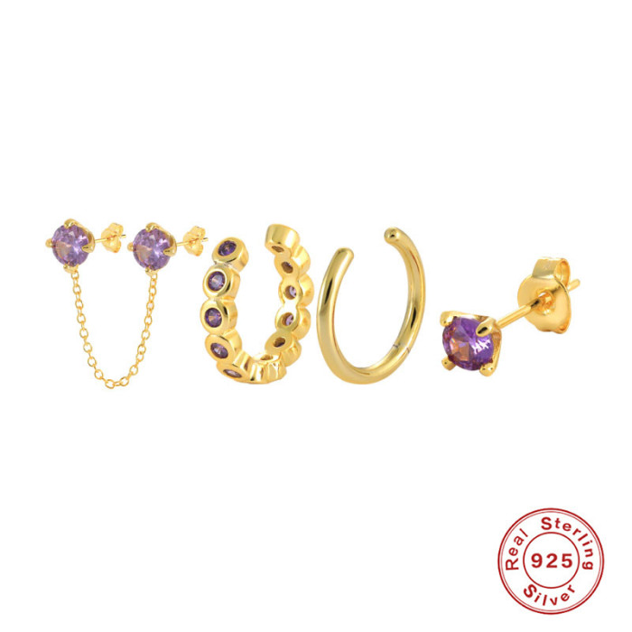 S925 Sterling Silver Inlaid Diamond Oil Drop Earrings Ear Clips Ear Studs Earrings European and American Bestseller INS Enamel Personality Earrings Set