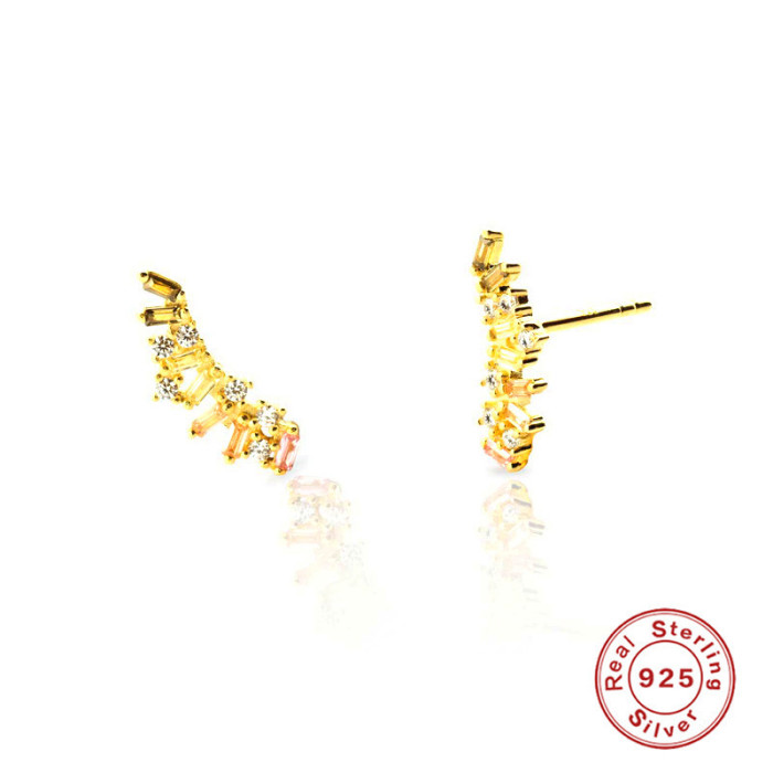 S925 Sterling Silver Personalized Colorful Stone-Inlaid Earrings Studs Trendy Light Luxury INS Simple Versatile Ear...