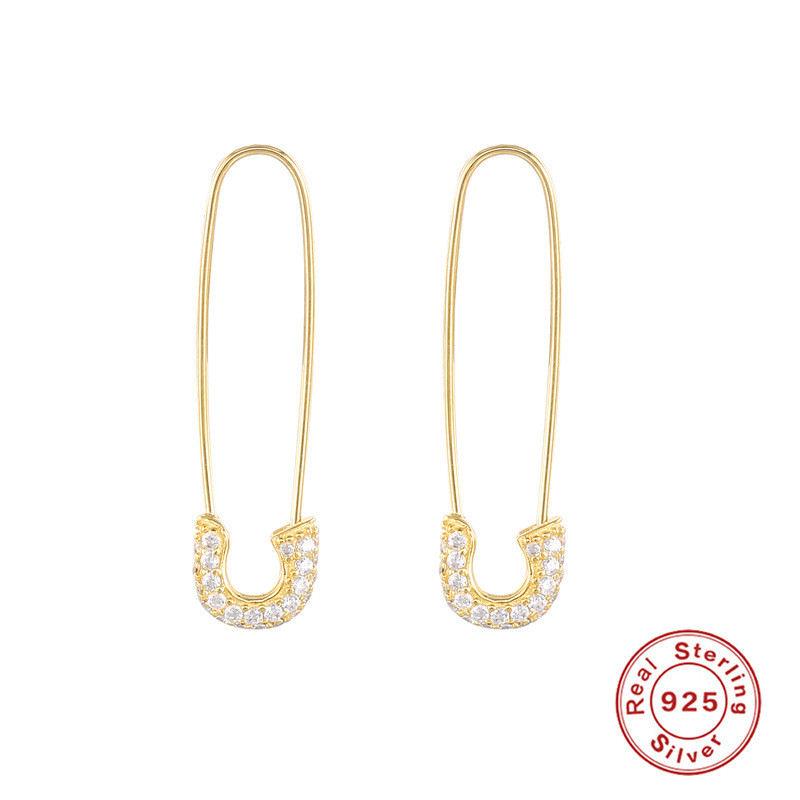 S925 Sterling Silver Pin Diamond-Studded Earrings Ear Clips European and American Hot Selling INS Personality Geometric Creative Paperclip Earrings