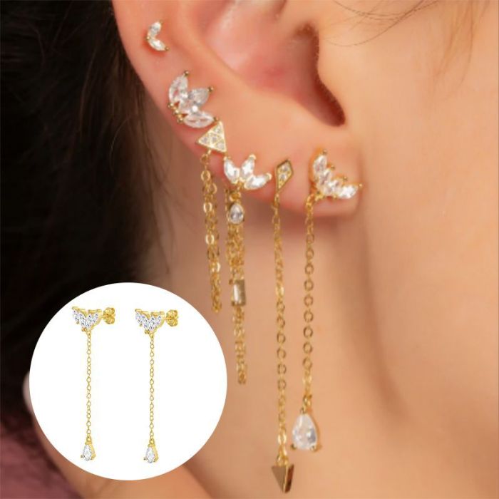 S925 Sterling Silver Chain Tassel Water Drop Pendant Earrings Ear Thread Earrings Korean Style INS Elegant Office Wear Earrings