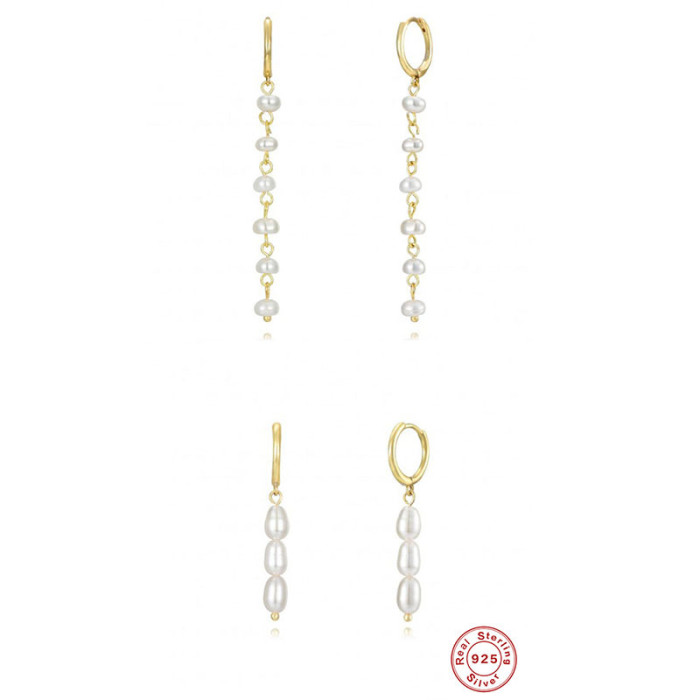 New S925 Sterling Silver Exquisite Chain Oval Pearl Earrings Ear Thread Korean Version Light Luxury Niche High-end Ea...