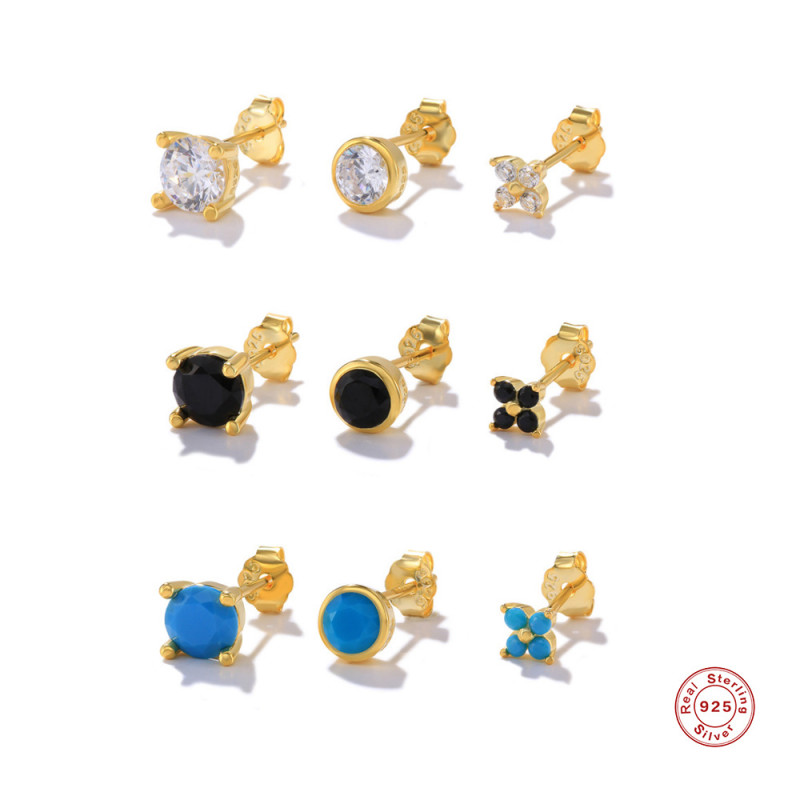 S925 Sterling Silver High-end Diamond-studded Earrings Wholesale Personalized Simple Versatile Earrings Set Dongdaemun Hot-selling Earrings