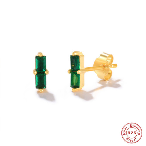 S925 Sterling Silver INS Style Green Gemstone Inlaid Diamond Earrings Japanese and Korean Trend Simple Design Earrings European and American Bestselling Ear Jewelry