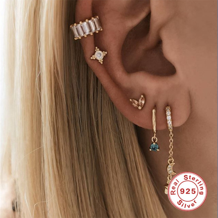 S925 Sterling Silver Five-Pointed Star Diamond Pendant Earrings Hoop Earrings Ear Clips Earrings TikTok Bestseller Personality Light Luxury INS Style Earrings