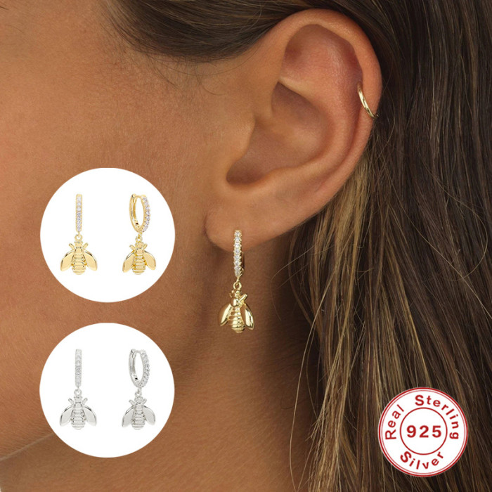 S925 Sterling Silver Fun Little Bee Earrings Ear Clips European and American Hot Selling Trendy INS Creative Minimalist Hoop Earrings for Women