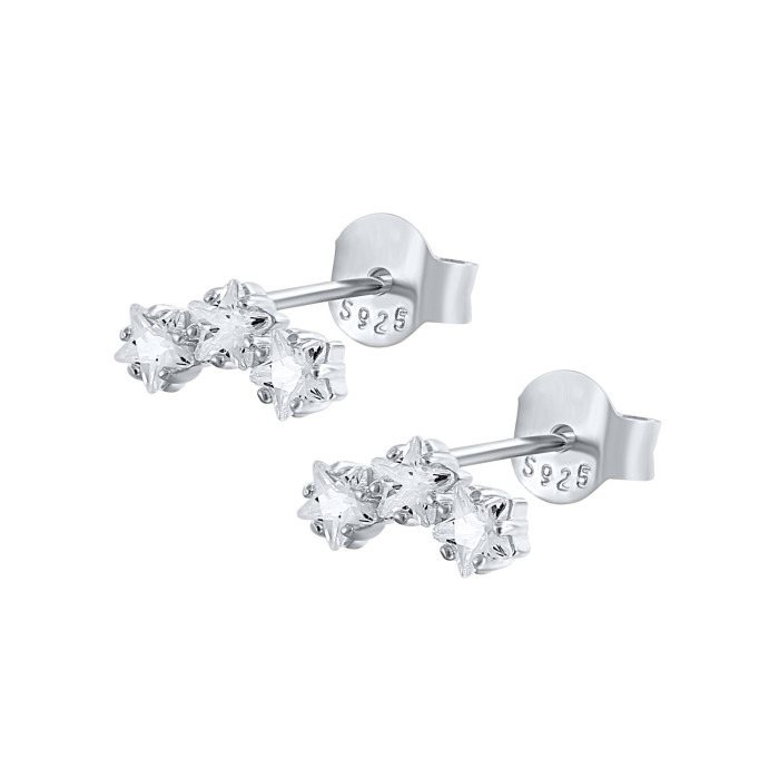 S925 Sterling Silver Geometric Star Stone-Inlaid Earrings Light Luxury Personality Creative Versatile INS Style Stu...