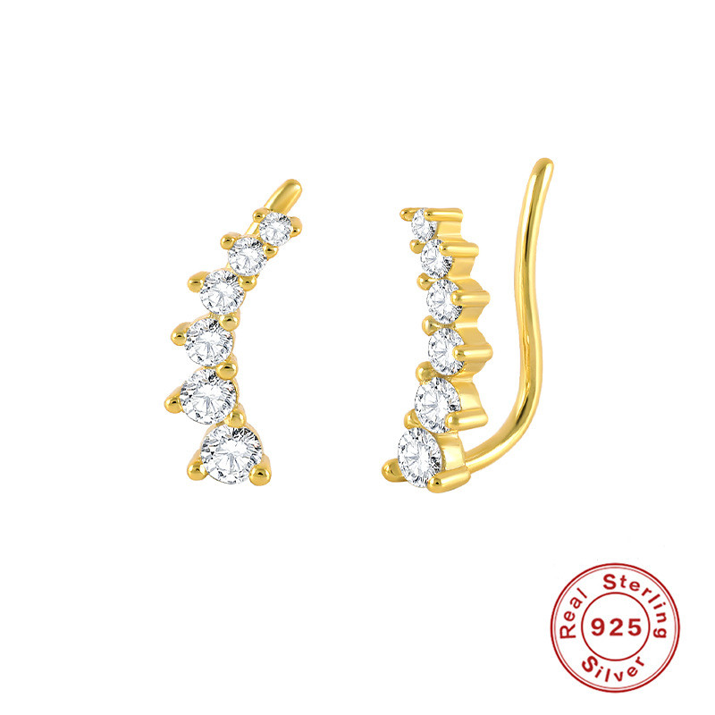 S925 Sterling Silver Round Zircon Versatile Single Row Inlaid Diamond Ear Arc Stud Earrings Korean Style Elegant Personality INS Ear Jewelry