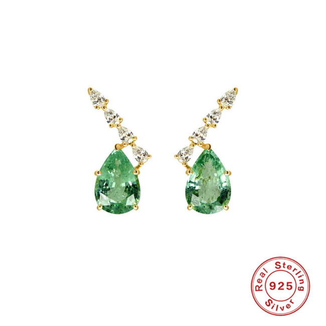 S925 Sterling Silver Pear-Shaped Zircon Pearl Claw Earrings European and American French Style Diamond-Studded Elegant Luxury Earrings for Women