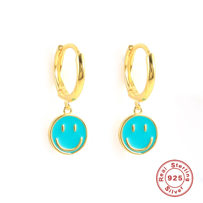 S925 Sterling Silver Smiley Face Oil Drop Earrings Ear Clips Fashion Simple Versatile Creative Women's Hoop Earrings...
