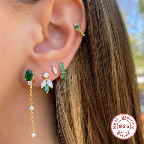 S925 Sterling Silver Water Drop Heart Diamond Stud Earrings European and American French Style Personality Inlaid Diamond Light Luxury High-end Earrings