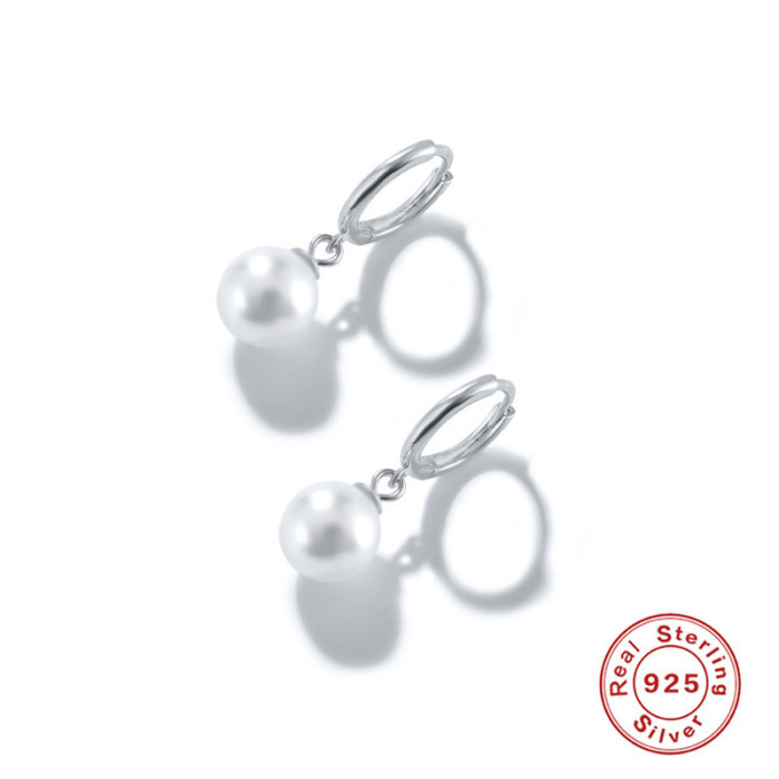 S925 Sterling Silver Minimalist Smooth Pearl Earrings Hoop Earrings Ear Clips Earrings Japanese Korean INS Design Imitation Pearl Earrings