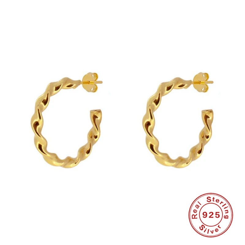 S925 Sterling Silver INS Twist Texture Versatile C Hoop Earrings Stud Earrings European and American Hot-Selling Personality Trendy Earrings for Women