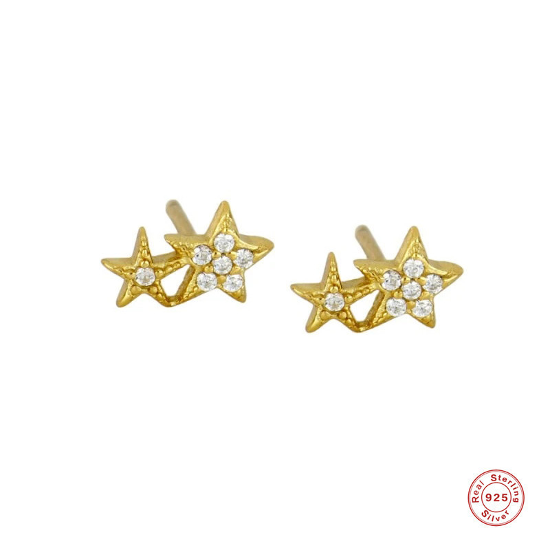 S925 Sterling Silver Large and Small Diamond-Studded Five-Pointed Star Earrings Fashionable Simple Creative Style Diamond-Studded Earrings Bestselling Cross-Border
