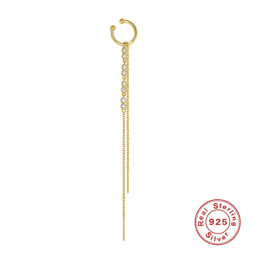S925 Sterling Silver Tassel Inlaid Diamond Chain Ear Clip Ear Cuff Ear Thread Korean Version Light Luxury Niche High-end Earrings for Women
