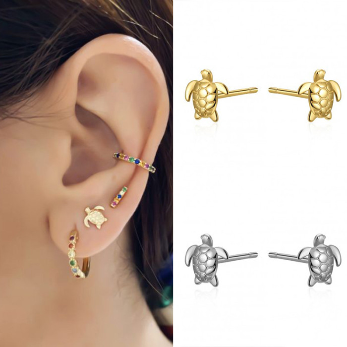 S925 Sterling Silver Fun Mini Turtle Stud Earrings Korean Niche Light Design Sense Simple Convenient Earrings for Women