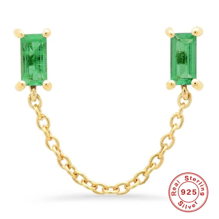 S925 Sterling Silver Geometric Creative Simple Single Stone Chain Earrings Studs Ear Lines Hot Selling INS Trendy E...