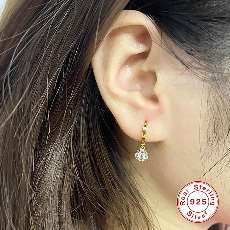 S925 Sterling Silver INS Geometric Colorful Earrings Ear Clips Ear Hoops European and American Hot-Selling Fashion Trendy Personality Earrings Set