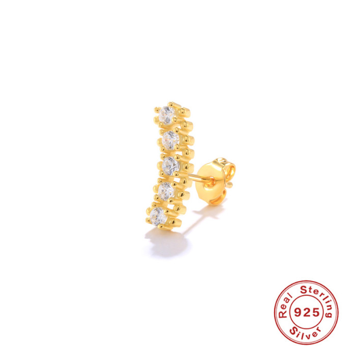 S925 Sterling Silver Korean Style Personality Light Luxury Zircon Inlaid Arc Earrings Hot Selling Creative Versatile...