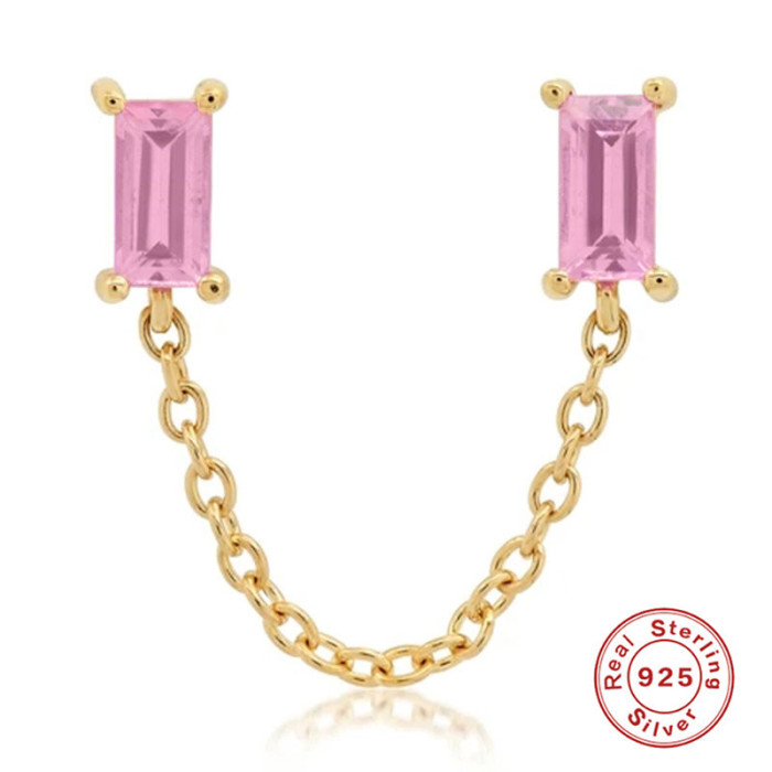 S925 Sterling Silver Geometric Creative Simple Single Stone Chain Earrings Studs Ear Lines Hot Selling INS Trendy E...