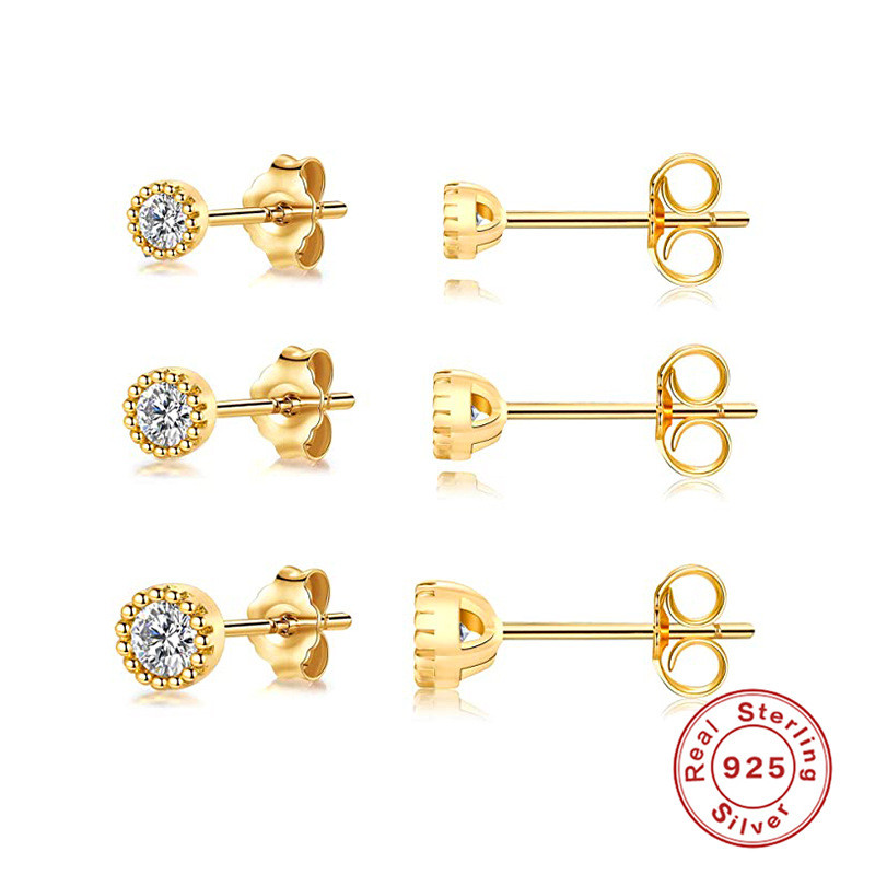S925 Sterling Silver Minimalist Style Personality Diamond Stud Earrings European and American Trend 3-Piece Set Diamond Mini Ins Earrings Jewelry