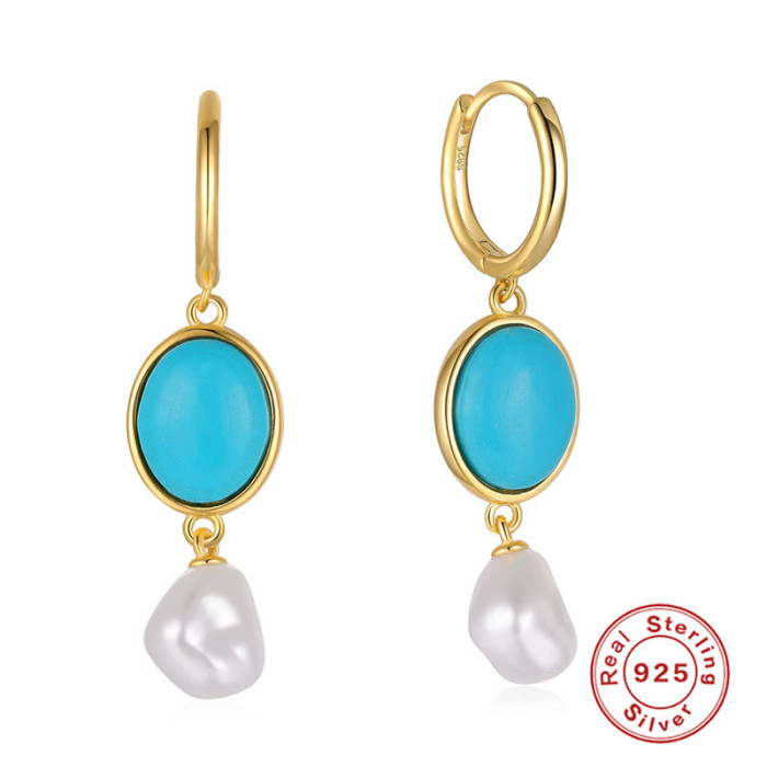 S925 Sterling Silver Round Diamond-Studded Pearl Earrings Creative Flamingo Pendant Hoop Earrings European and American Bestselling INS Earrings