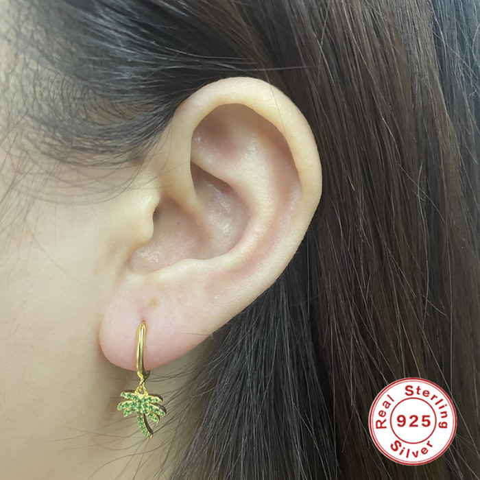 S925 Sterling Silver Creative Coconut Tree Hoop Earrings Bestselling Korean Fashion Trend Versatile Ear Clips Women's...