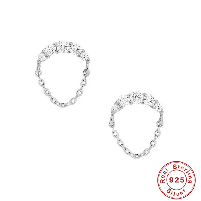 S925 Sterling Silver INS Style Chain Tassel Zircon Earrings European and American Creative Unique Daily Wear Earrings