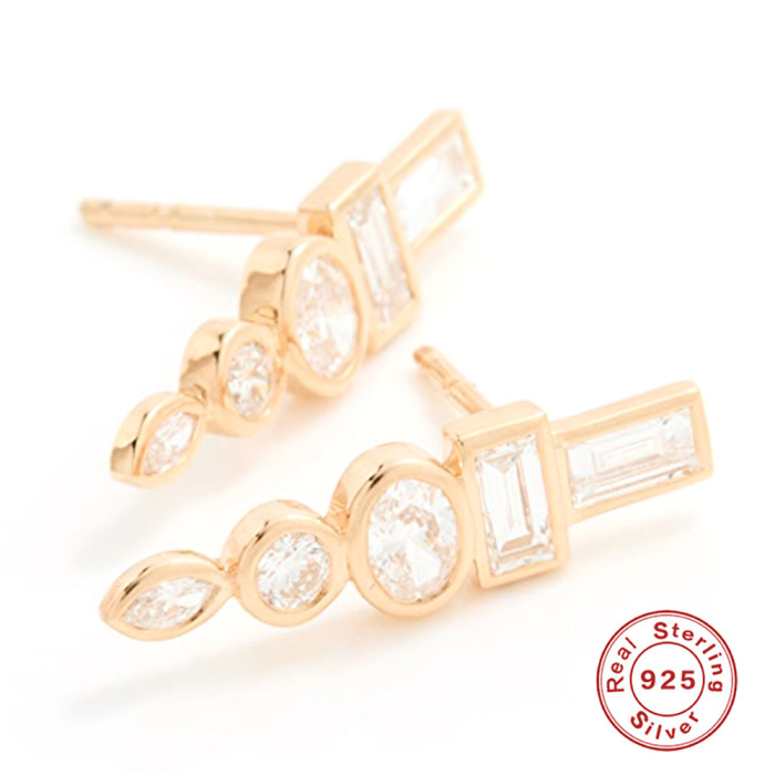 S925 Sterling Silver Rainbow Sapphire Totem Stud Earrings European and American Hot Selling French Style Super Sparkling Zircon Earrings