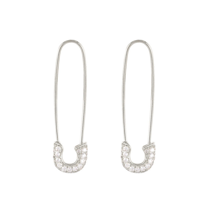 S925 Sterling Silver Pin Stone-Studded Earrings Ear Clips Hot Selling INS Personality Geometric Creative Paperclip...