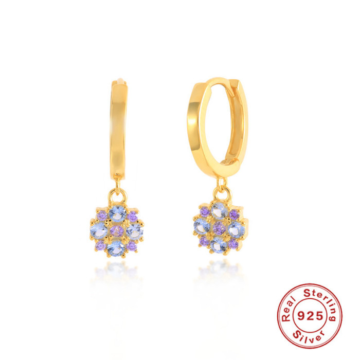 S925 Sterling Silver INS Geometric Colorful Earrings Ear Clips Ear Hoops European and American Hot-Selling Fashion Trendy Personality Earrings Set