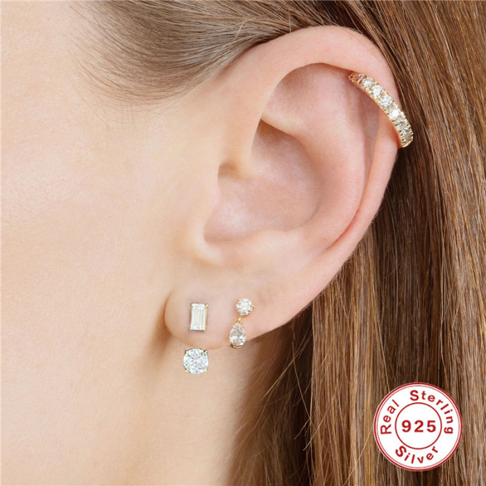 S925 Sterling Silver Elegant Diamond-Studded Pendant Jacket Double Stud Double-Wear Earrings Korean and Japanese Trend INS Minimalist Earrings